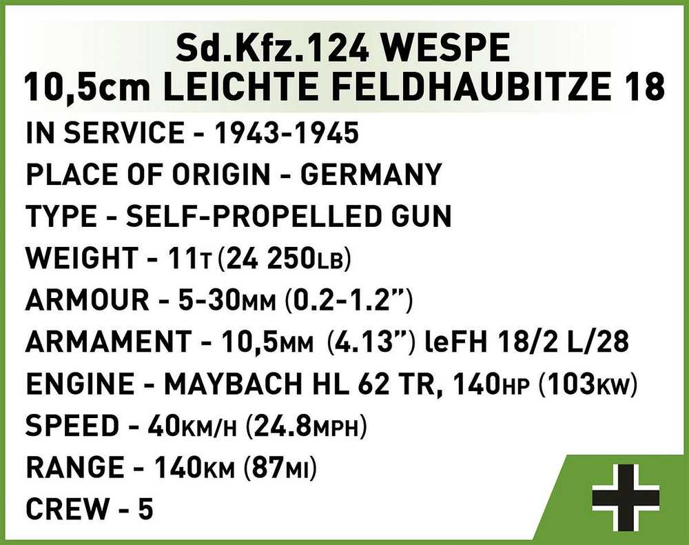 Cobi Klocki Sd.kfz.124 Wespe blokeliai 860 blokai