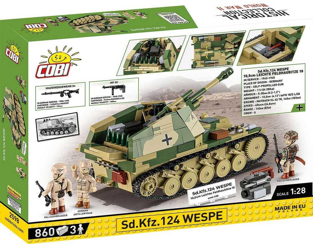 Cobi Klocki Sd.kfz.124 Wespe blokeliai 860 blokai