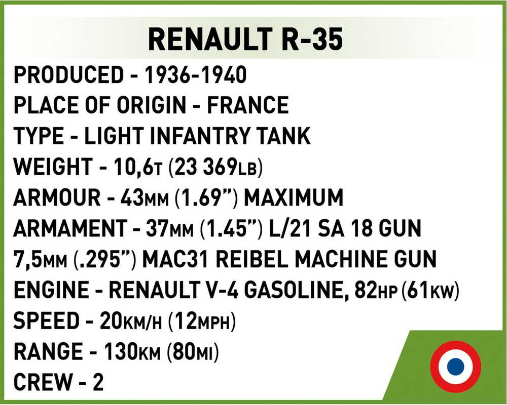 Maketas - COBI - RENAULT R-35 - Plastikas - Vaikams nuo 6 metų - Interjeras