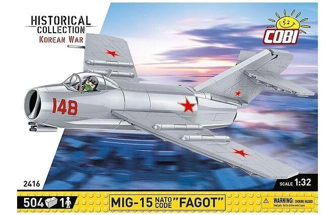 Code COBI 2416 istorinė kolekcija Korėjos karas Korėjos karo naikintuvas MIG-15 NATO KODAS "FAGOT" 504 kaladėlės