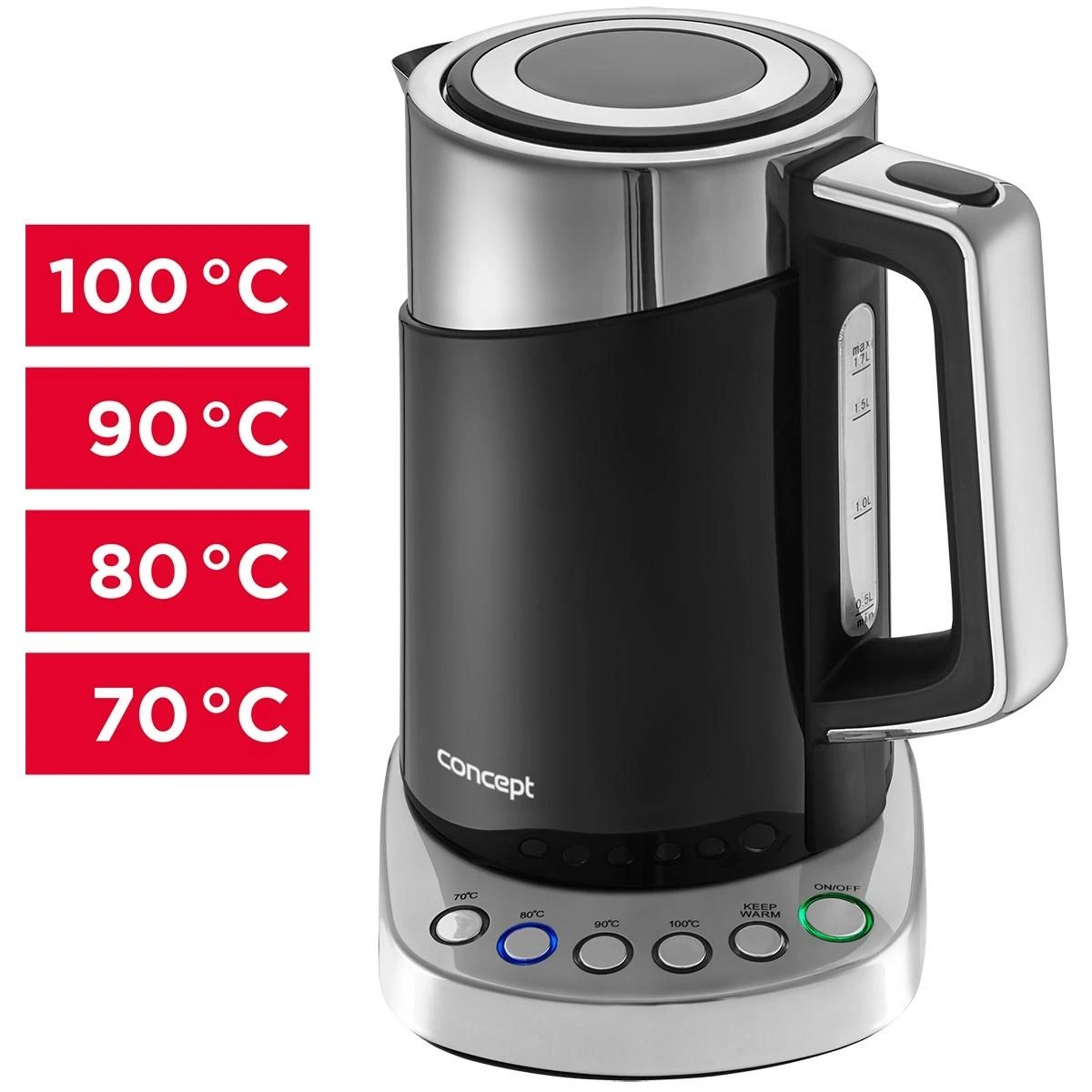 Concept RK3171 electric virdulys 1.7 L 2200 W Juodas, Metallic