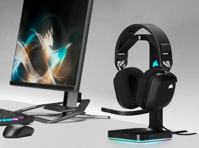 Žaidimų ausinės Corsair HS80 RGB Carbon, Juodos