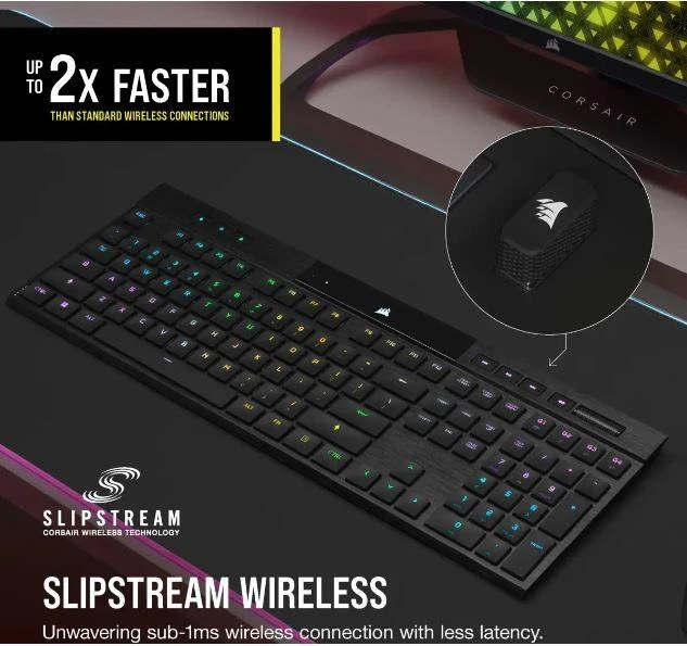 CORSAIR K100 RGB AIR Wireless Ultra-Thin Mechaninė klaviatūra žaidimams RGB LED pašvietimas CHERRY ULP Tactile Juodas