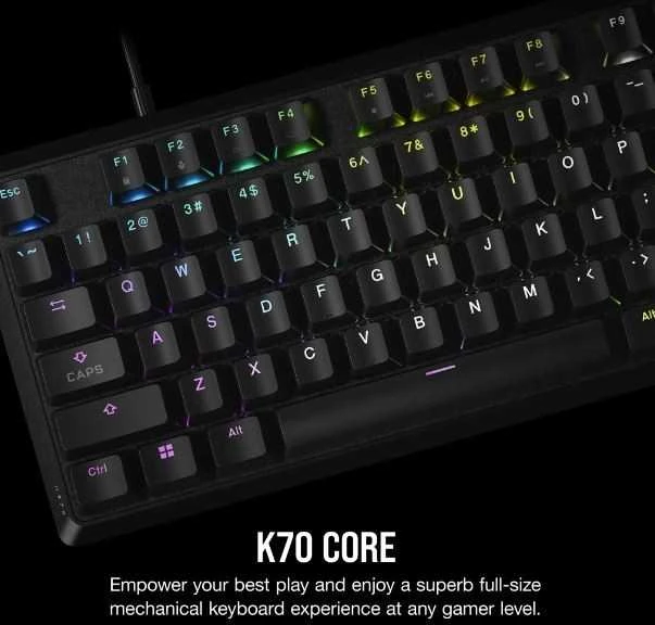CORSAIR K70 RGB CORE Mechaninė klaviatūra žaidimams RGB LED pašvietimas CORSAIR Linear Raudona Juodas