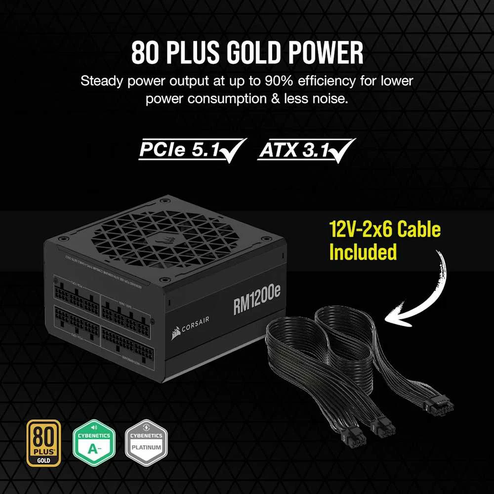 CORSAIR RMe serijos RM1200e 1200W visiškai modulinis 80PLUS Gold ATX maitinimo šaltinis