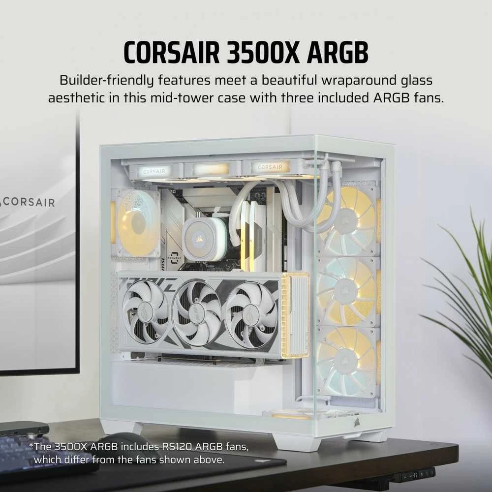 CORSAIR iCUE LINK 3500X RGB grūdinto stiklo vidutinio bokšto kompiuterio dėklas Baltas