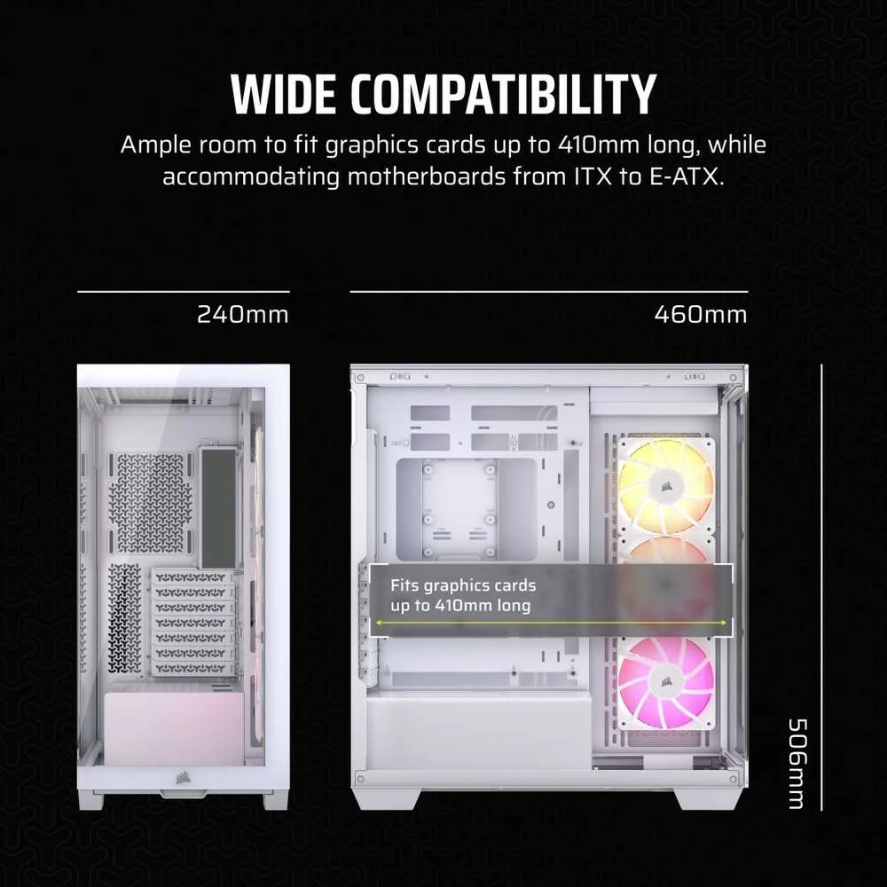 CORSAIR iCUE LINK 3500X RGB grūdinto stiklo vidutinio bokšto kompiuterio dėklas Baltas