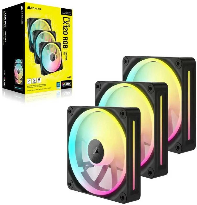 Corsair iCUE Link LX120 RGB, PWM korpuso ventiliatorius, 3er Pack – 120mm, juodos spalvos