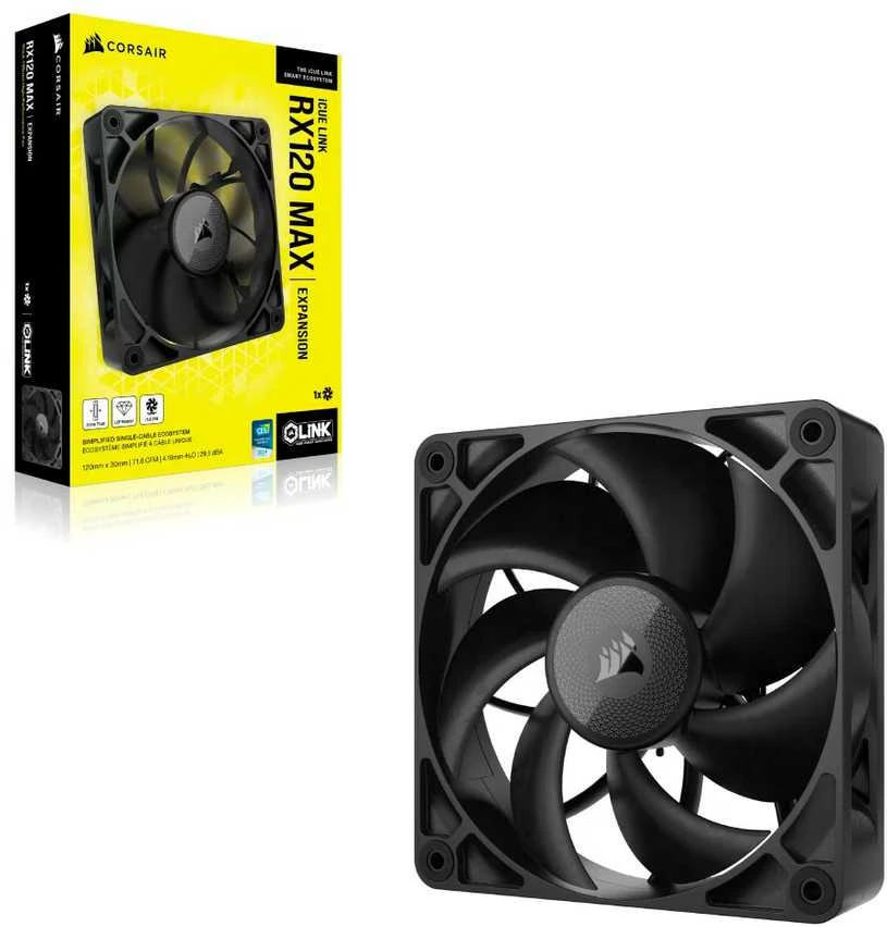 Corsair iCUE LINK RX120 MAX Series, PWM korpuso ventiliatorius - 120mm, juodos spalvos