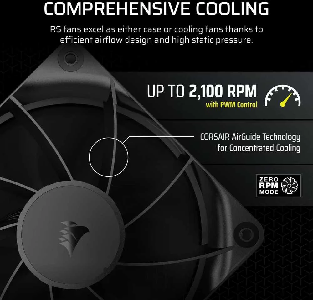 Corsair RS Series 120, PWM korpuso ventiliatorius – 120mm, juodos spalvos
