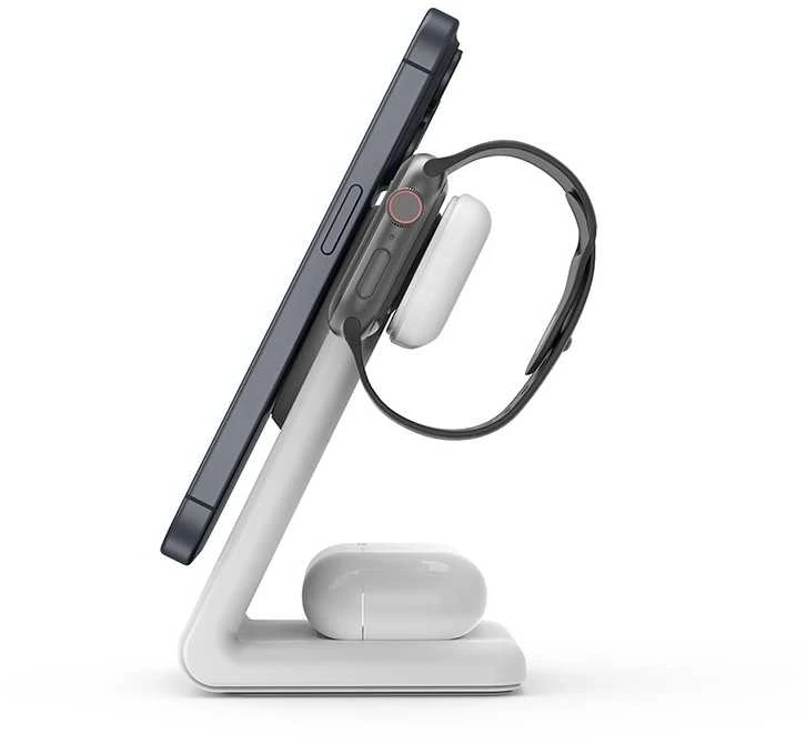 „Crong MagSpot Pivot“ stovas – „MagSafe“ įkroviklis, skirtas „Apple iPhone“, „Apple Watch“ ir „AirPods“ ausinėms, „Snow“ baltos spalvos