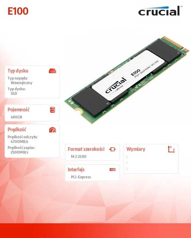 Crucial E100 M.2 PCIe 4.0 NVMe 480GB