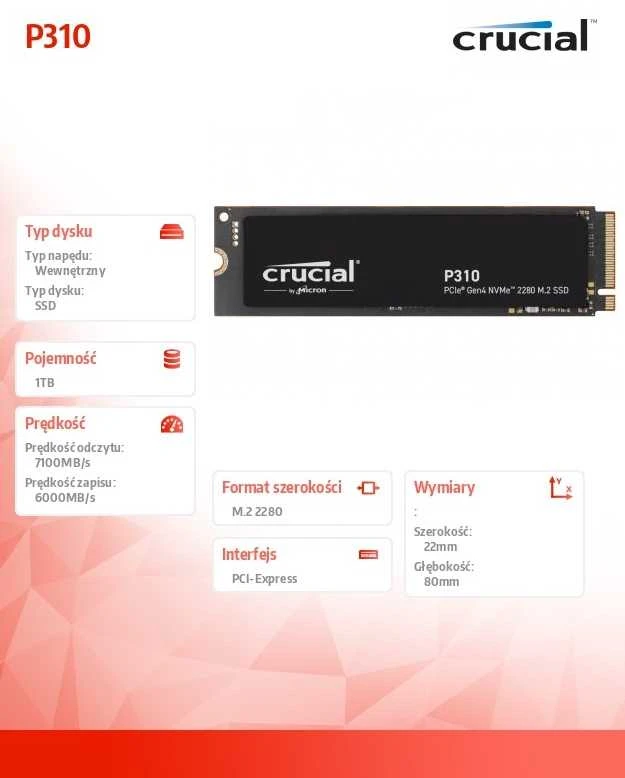 Crucial P310 1TB PCIe Gen4 NVMe M.2 SSD