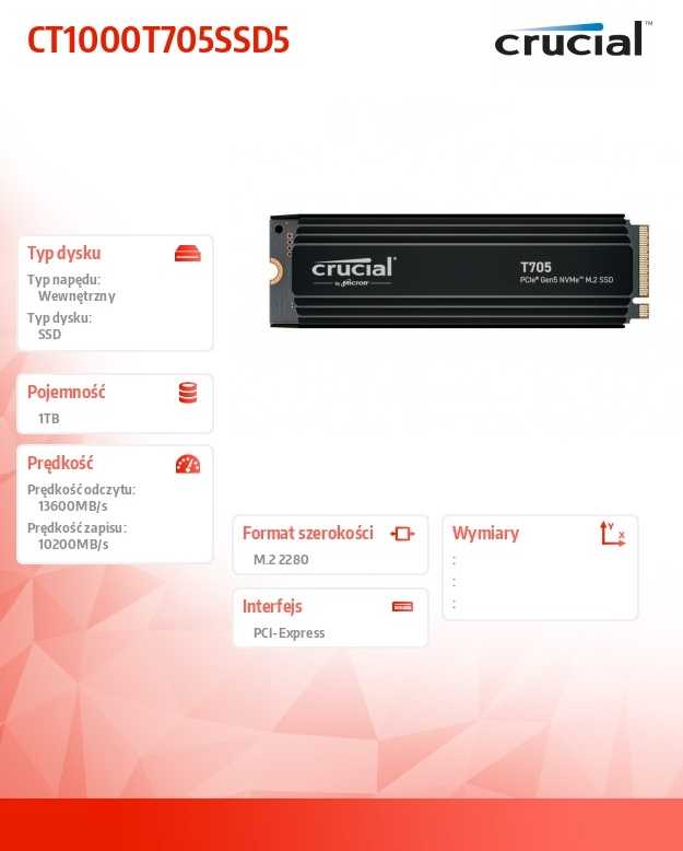 „Crucial T705 M.2 PCI-e 5.0 NVMe 1TB“ radiatorius