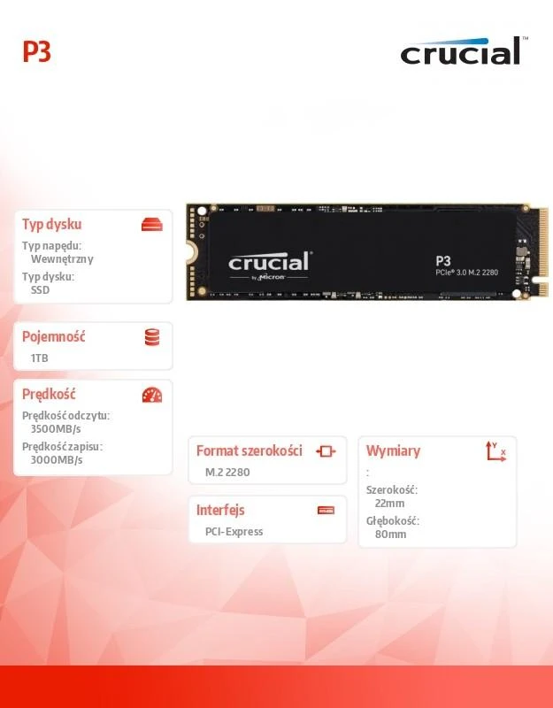Kietasis diskas SSD Crucial P3, 1TB