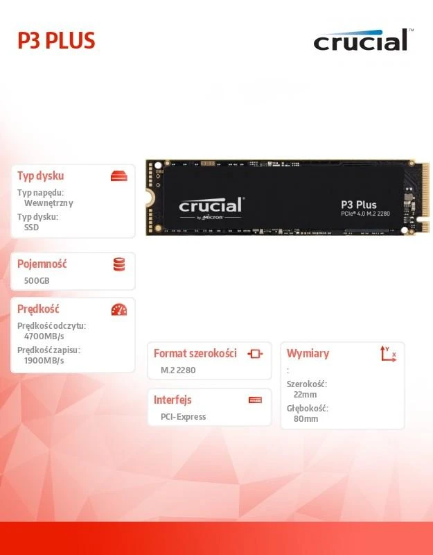 „Crucial P3 Plus“ 500 GB 3D NAND NVMe PCIe M.2 SSD