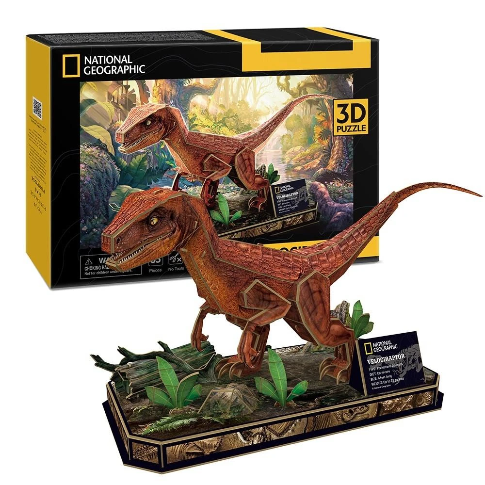 CUBIC FUN National Geographic 3D dėlionė „Velociraptorius“