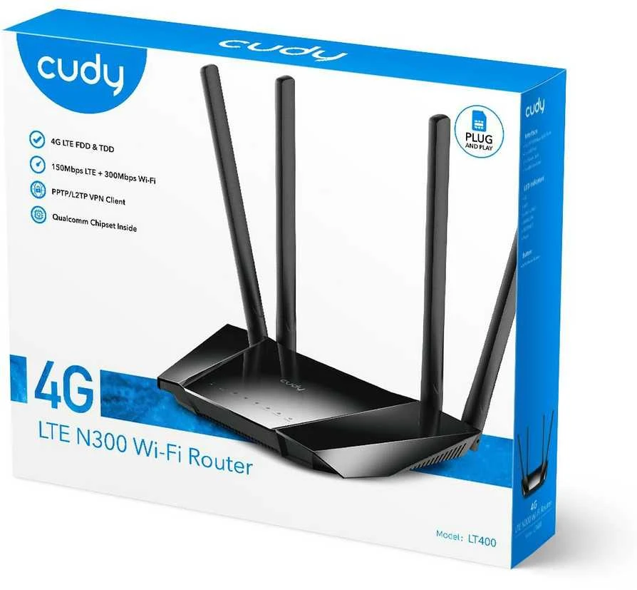 Maršrutizatorius PRIEIGOS TAŠKAS 4G LTE +ROUTER CUDY-LT400 2.4 GHz, 5 GHz, 300 Mbps