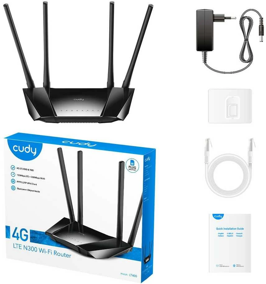Maršrutizatorius PRIEIGOS TAŠKAS 4G LTE +ROUTER CUDY-LT400 2.4 GHz, 5 GHz, 300 Mbps
