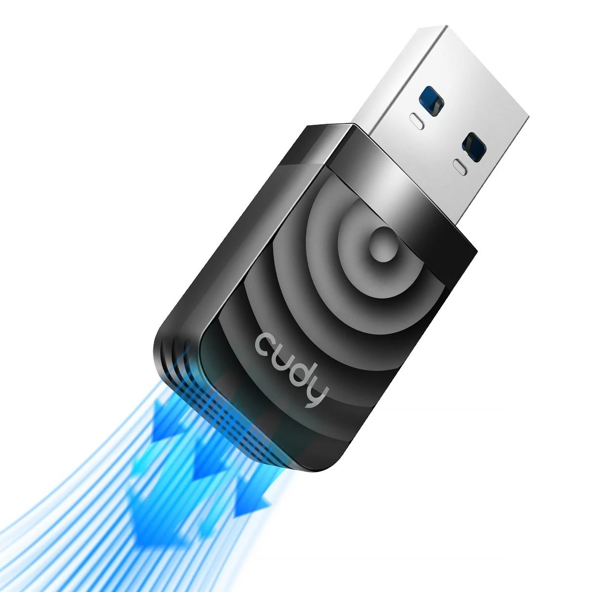 Cudy WU1300S „Wi-Fi“ adapteris su mėlyno signalo grafika