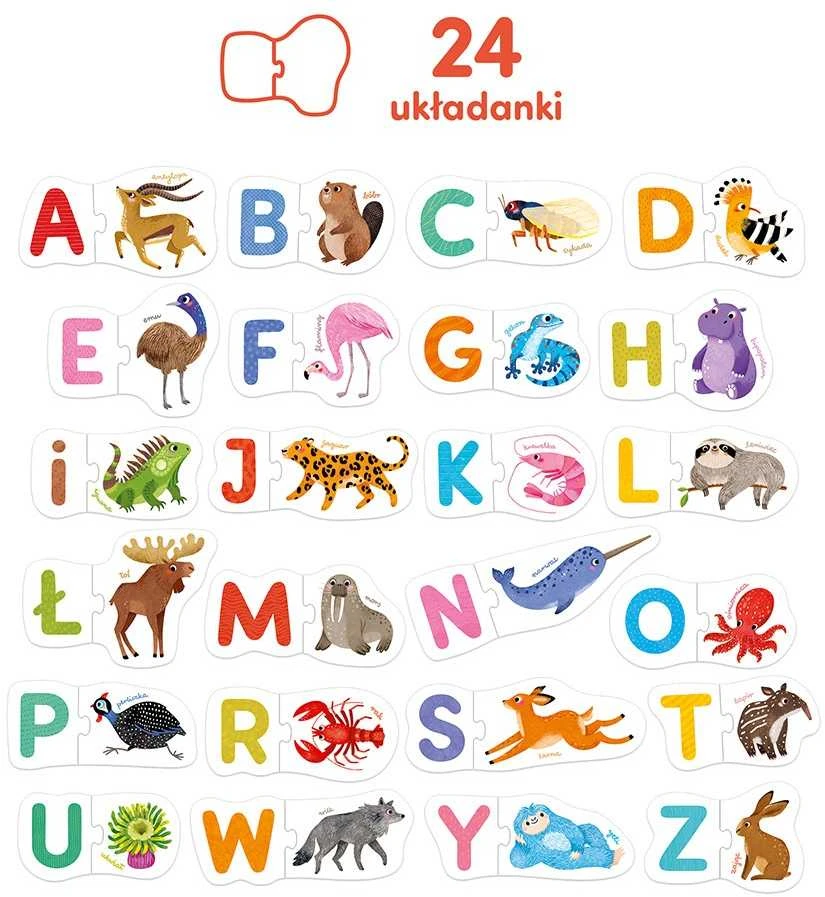 Dėlionė CzuCzu Dėlionių rinkinys raidžių abėcėlė gyvūnai – edukacinis 24 poros ZA6692