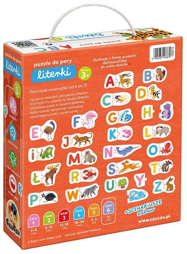 Dėlionė CzuCzu Dėlionių rinkinys raidžių abėcėlė gyvūnai – edukacinis 24 poros ZA6692