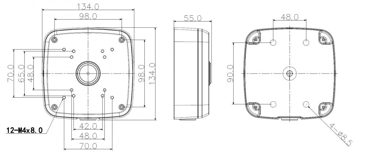 Dahua PFA121 montavimo bazės techninis brėžinys