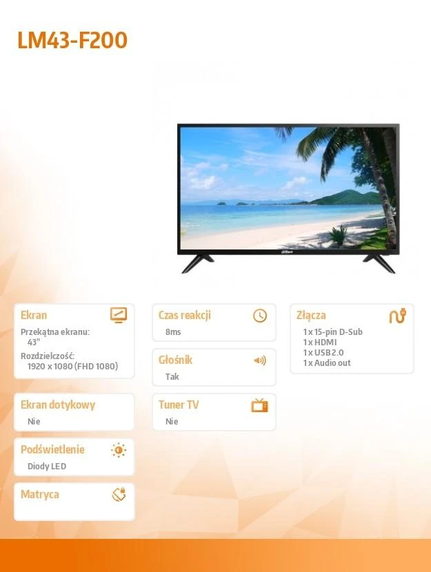 MONITORIUS VGA, HDMI, AUDIO LM43-F200 42.5 " - 1080p DAHUA