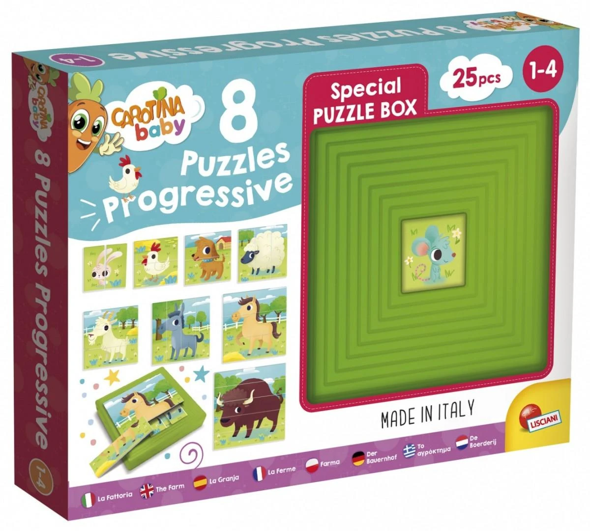 Dėlionė Liscianigiochi 9 progresyvūs galvosūkiai - Carotina Baby - Ūkis - su savaime koreguojančia atrama - LISCIANI