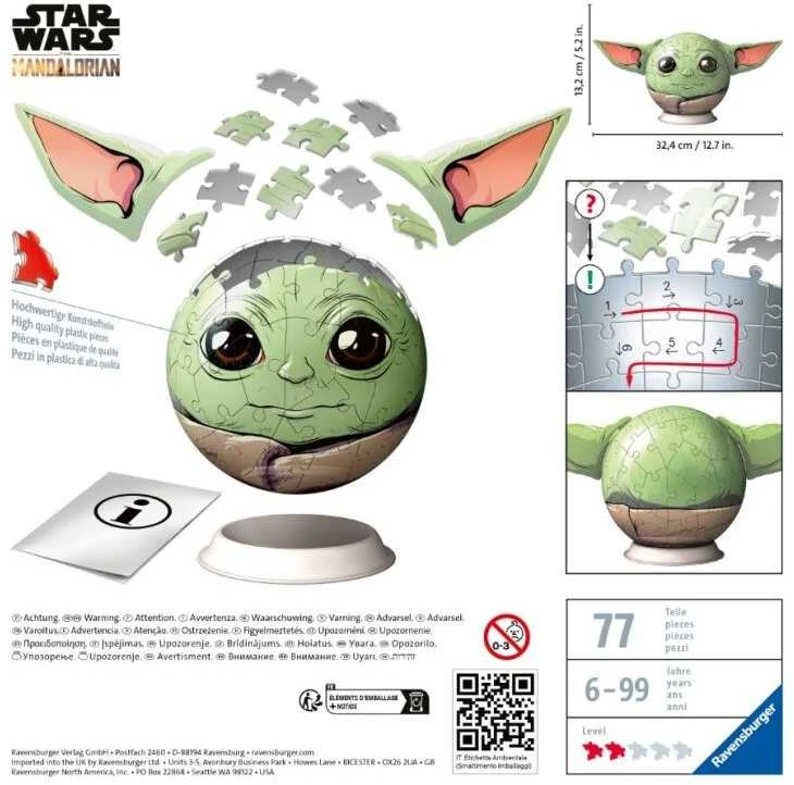 Ravensburger 3D Dėlionė 77 vnt. - Star Wars kamuolys - Grogu
