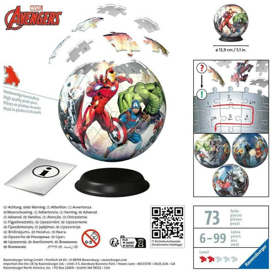 Ravensburger 3D Dėlionė 73 vnt. - Marvel kamuolys - Keršytojai