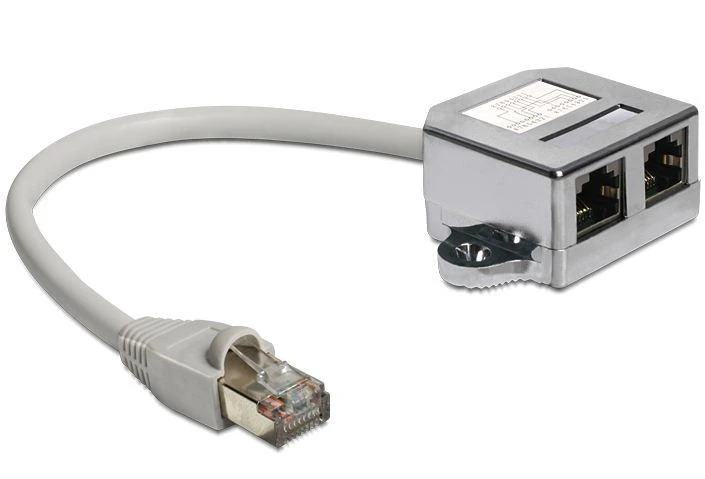 RJ45 dviejų prievadų skirstytuvas su laidu