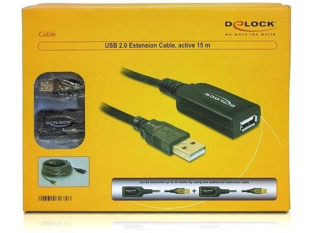 Cable DELOCK 82689 (USB M - USB F, 15m, juodos spalvos)