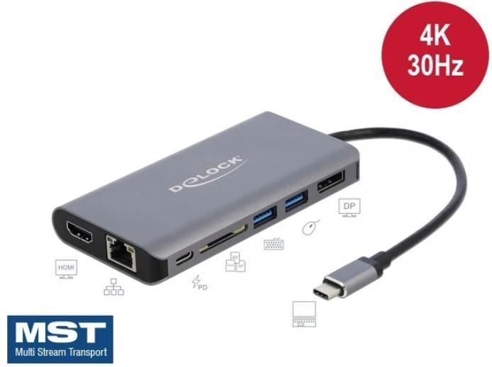 Delock USB-C prijungimo stotelė su jungčių piktogramomis