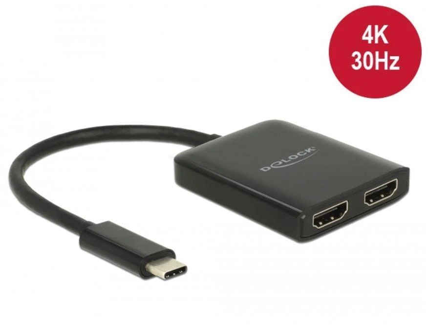 Juodas Delock USB-C į 2x HDMI adapteris