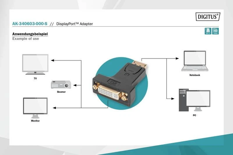 DIGITUS AK-340603-000-S DisplayPort adapteris