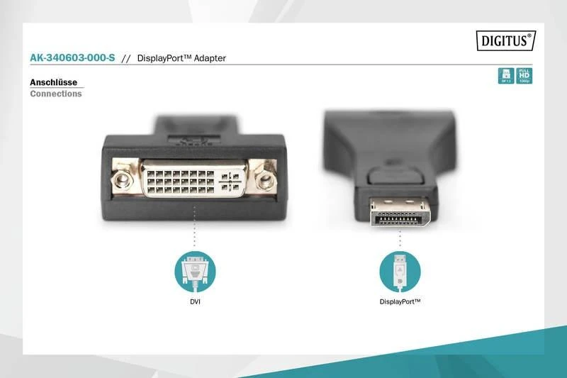DIGITUS AK-340603-000-S DisplayPort adapteris