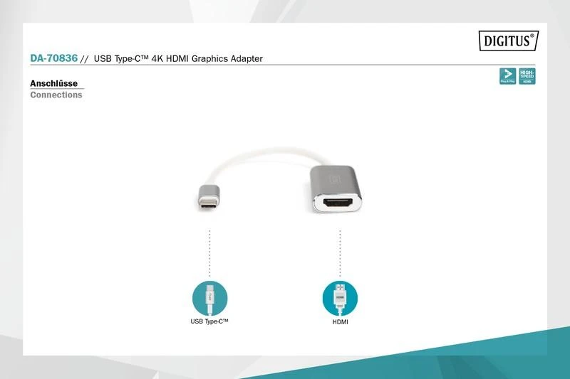 Assmann Electronic DIGITUS DA-70836 grafinis adapteris HDMI 4K 30Hz UHD prie USB 3.0 Type C su garso aliuminio