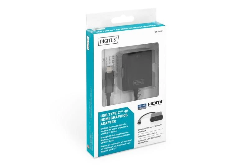Assmann Electronic DIGITUS USB Type-C to HDMI Adapteris 4K/30Hz kabelio ilgis: 19,5 cm juodas