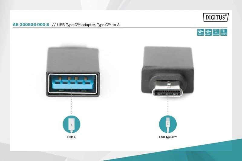 Assmann Electronic DIGITUS USB Type-C adapteris, tipas C į A M/F Super-Speed bl