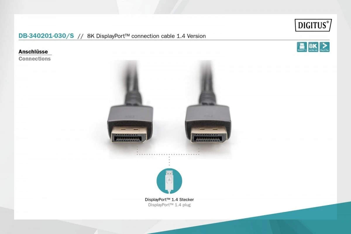 Digitus DisplayPort 1.4 kabelio jungtys
