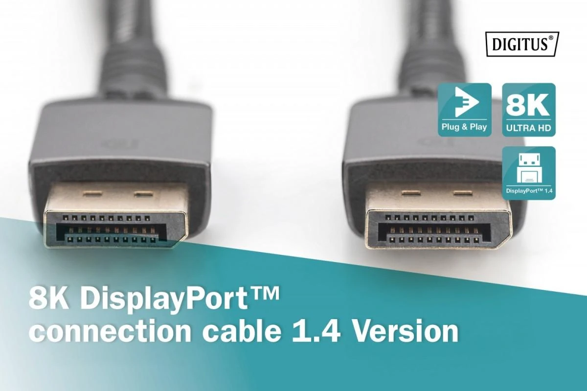 „Digitus“ | 8K „DisplayPort“ jungiamasis kabelis, 1.4 versija | DB-340201-020-S | „DisplayPort“ į „DisplayPort“