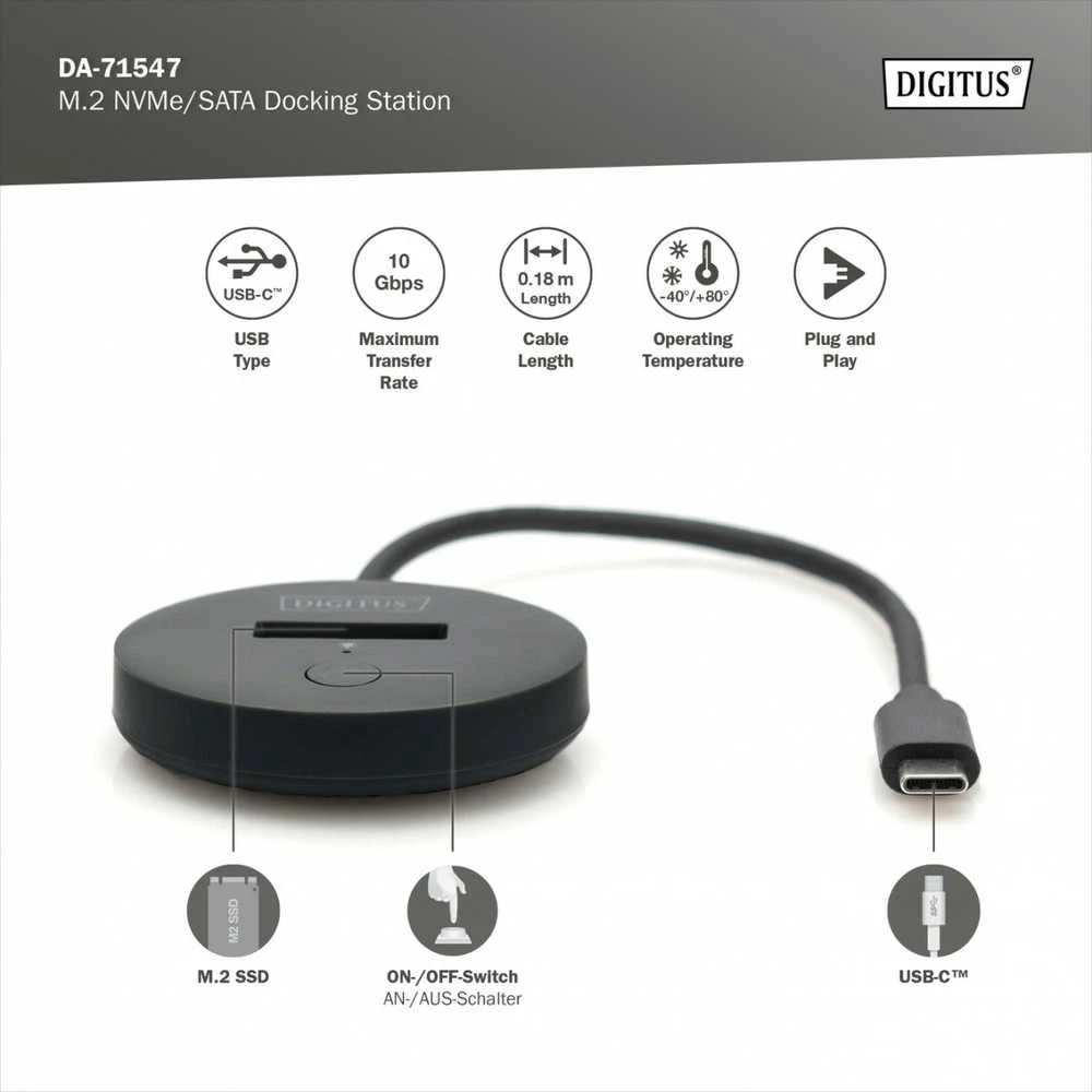 Digitus DA-71547 SSD stotis su techninėmis specifikacijomis