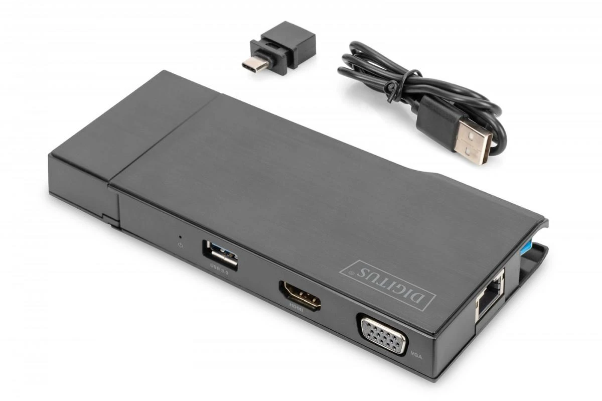 Assmann elektroninė DIGITUS universali prijungimo stotis USB 3.0 7 prievadų kelionės 2x video 2x USB 3.0 RJ45 2x kortelių skaitytuvas