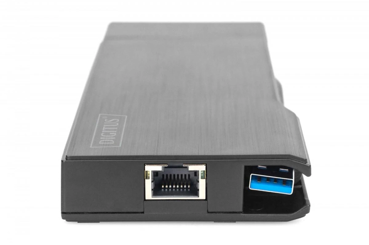 Assmann elektroninė DIGITUS universali prijungimo stotis USB 3.0 7 prievadų kelionės 2x video 2x USB 3.0 RJ45 2x kortelių skaitytuvas