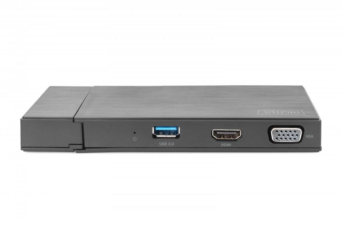 Assmann elektroninė DIGITUS universali prijungimo stotis USB 3.0 7 prievadų kelionės 2x video 2x USB 3.0 RJ45 2x kortelių skaitytuvas