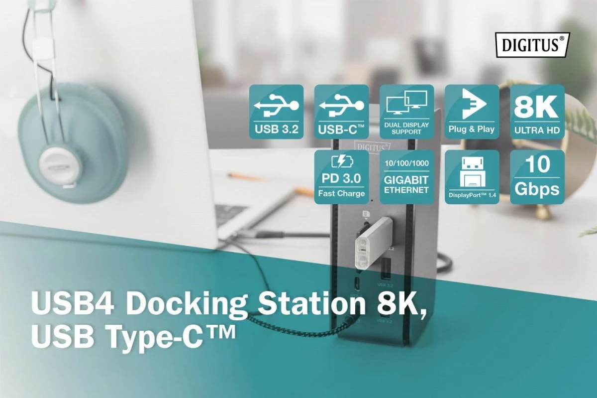 Digitus USB 4.0 Docking Station 14 in 1 2x Video 8K/30Hz, 3x USB 10GHz DA-70897 Dock Ethernet LAN (RJ-45) jungtys 1 DisplayPorts kiekis 1 USB 2.0 jungtys kiekis 3 HDMI jungtys kiekis 1 Ethernet LAN Garantija 24 mėn.