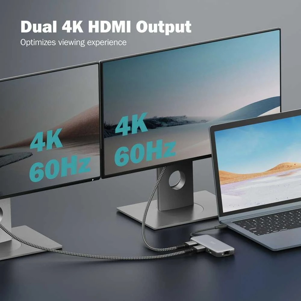Digitus USB-C stotelė: dviejų 4K monitorių palaikymas