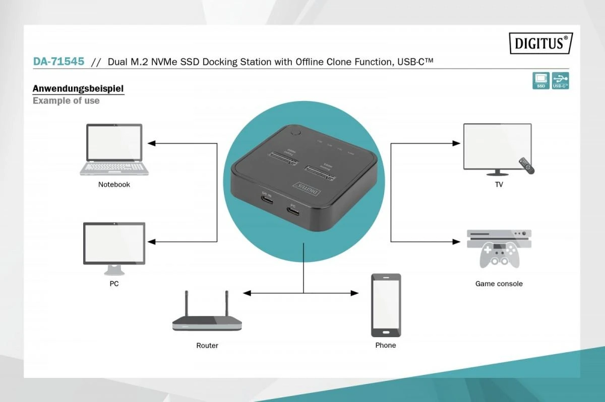 Assmann Electronic DIGITUS NVMe Clone Station USB3.1 Gen2 Type-C NVMe M.2 SSD korpusas
