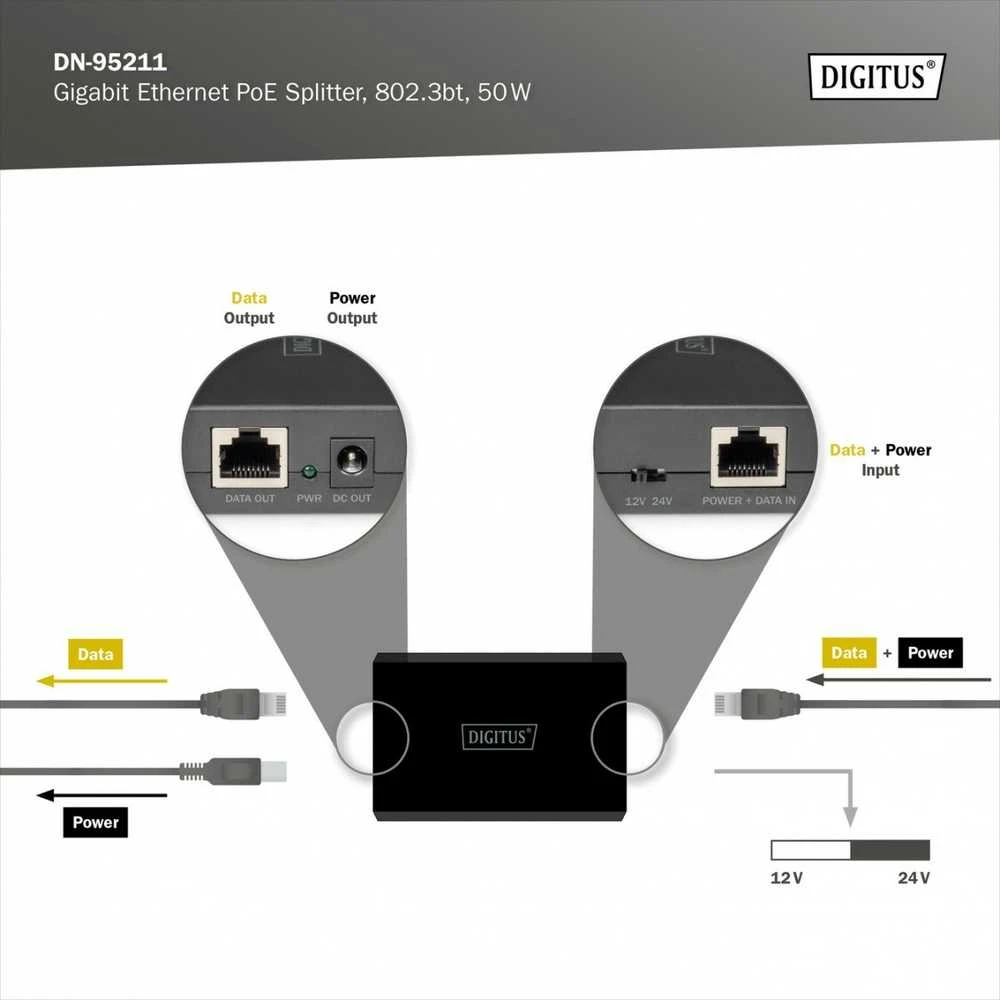 Digitus DN-95211 PoE adapteris Greitas eternetas, Gigabitinis eternetas 48 V